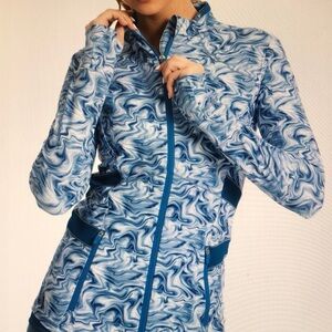 Blue Marble-Print Women's Zip Jacket